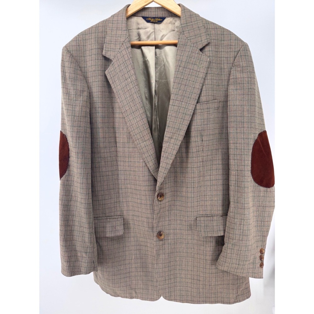 Brooks Brothers Blazer Mens XL 43R  Suede Elbow Patch USA Houndstooth Jacket‎